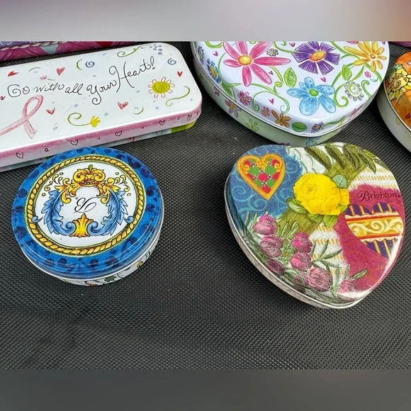 Brighton Empty Metal Tins Assorted Shapes And Sizes Lot Of 9 Various Uses/Colors - Picture 6 of 6